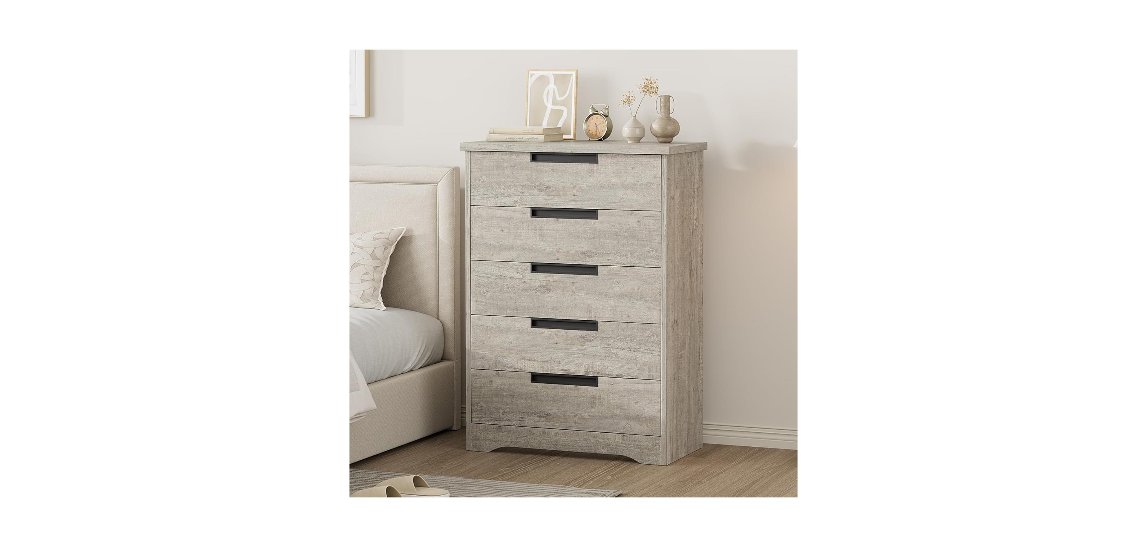 gaomon 5-Drawer Dresser for Bedroom, Wooden Chest of Drawers with Embedded Handles for Hallway & Entryway