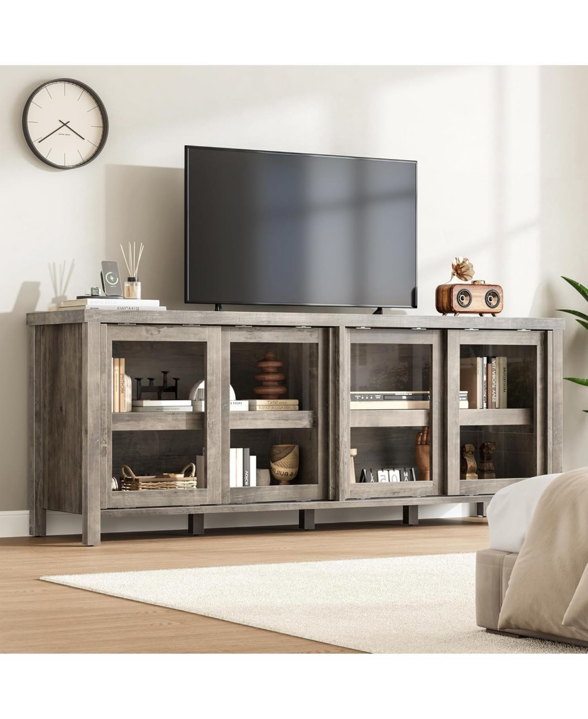 gaomon Tv Stand for 65 Inch Tv, Mid-Century Modern Entertainment Center with Sliding Glass Doors
