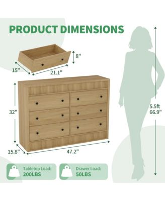6-Drawer Dresser for Bedroom, 47" Wide Wooden Chest of Drawers