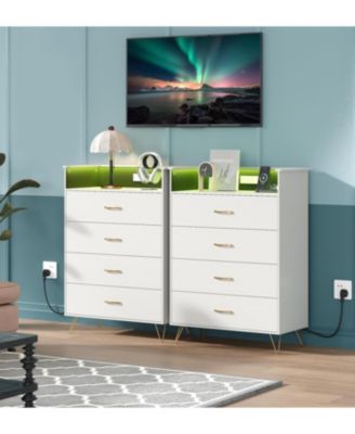 Tall 4-Drawer Dresser with RGB Lights & Charging Station, App-Controlled LED Wooden Chest for Bedroom