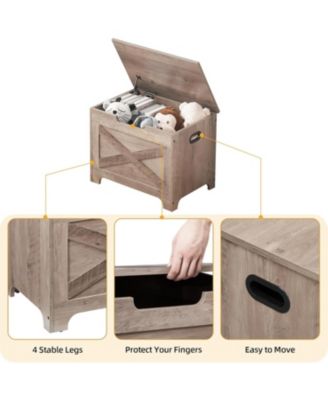 23.6" Wooden Storage Chest Entryway Bench, Toy Organizer Trunk with Safety Hinges for Bedroom and Living Room, Grey