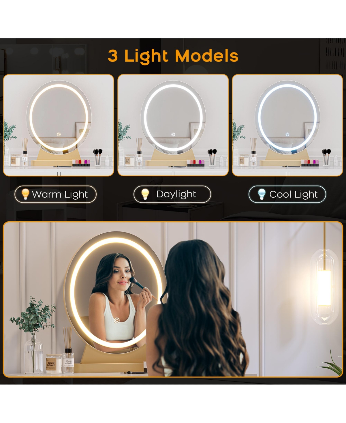gaomon Dressing Table with Mirror and Lamp, Makeup Vanity Table with Upholstered Stool