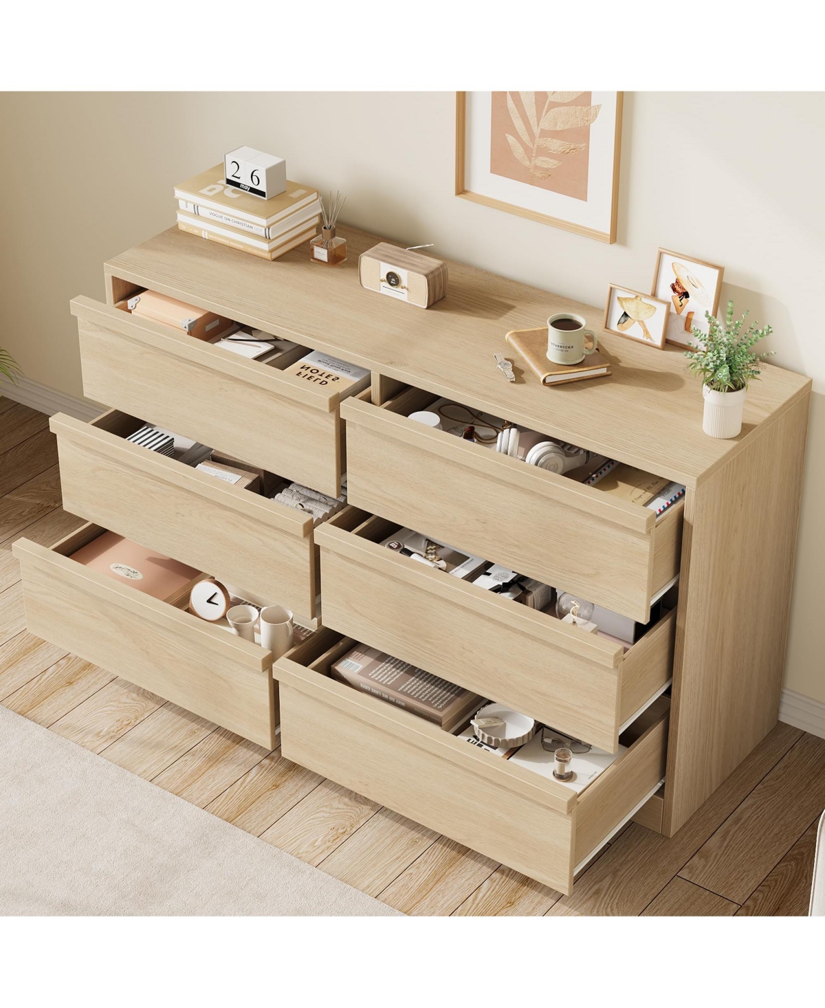 gaomon 6-Drawer Dresser for Bedroom, Wooden Chest of Drawers