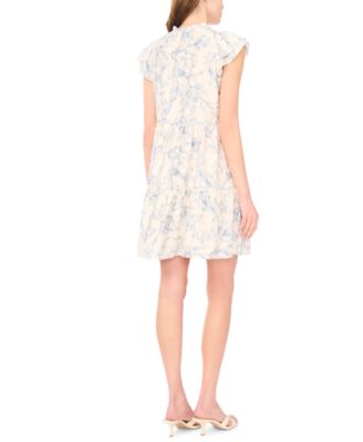 Women's Flutter Sleeve Tie-Neck Babydoll Dress