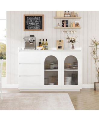 Sideboard Buffet Cabinet with Glass Door, Modern Storage Cabinet with LED Lights, Drawers and Adjustable Shelves