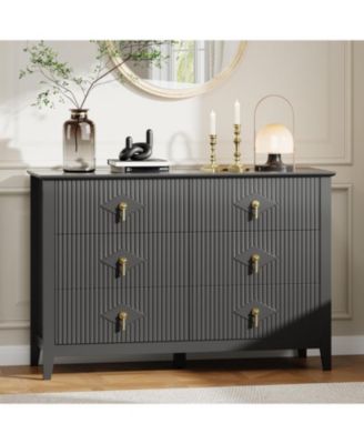 47" Wide Fluted Dresser, 6 Drawer Modern Wood Storage Chest for Bedroom or Living Room