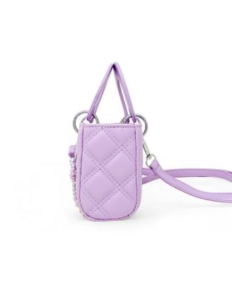 Girls Quilted Rectangle Bow Charm Handbag, Purple