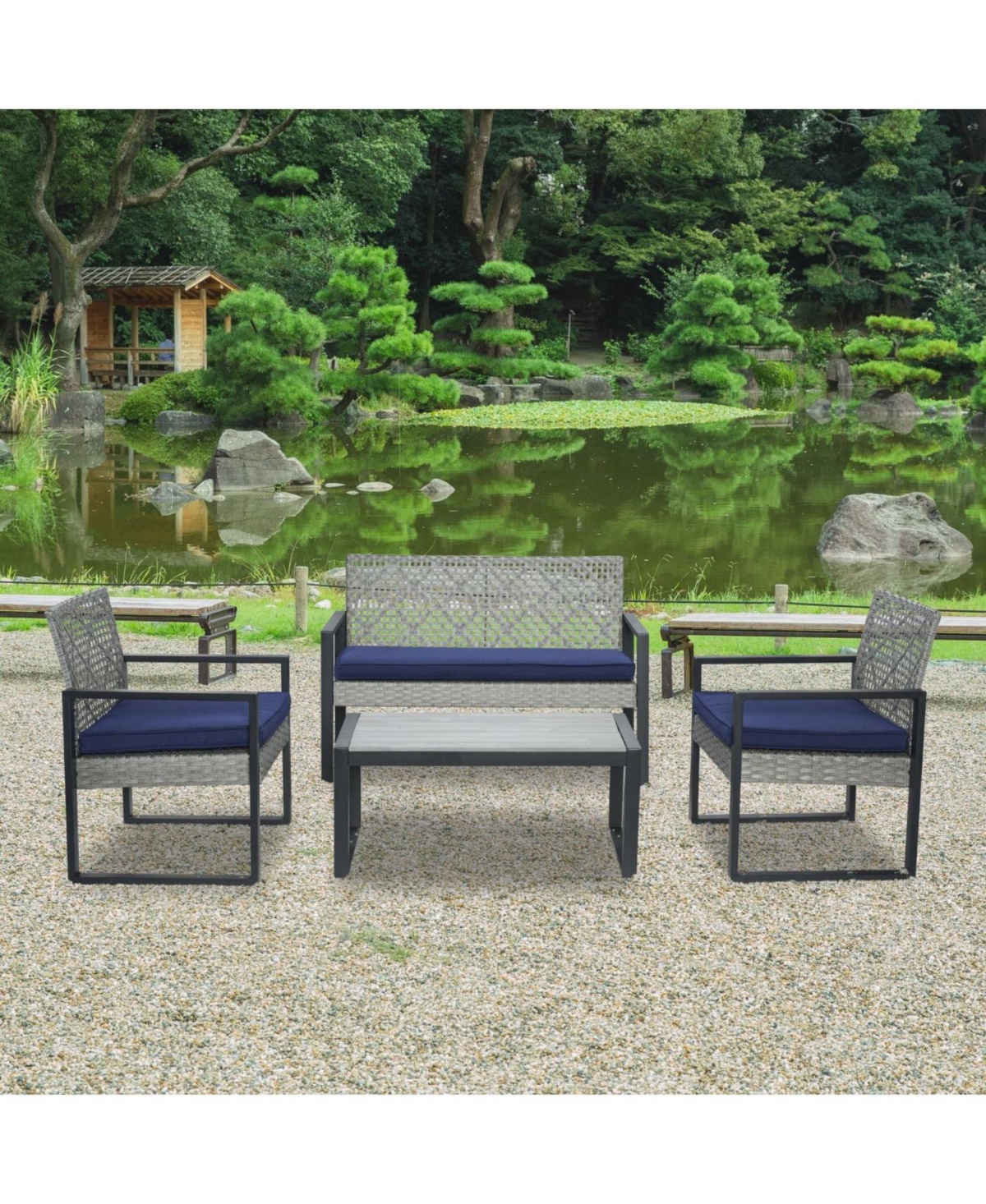 Streamdale Furniture 4-Piece Gray Acacia Wood Patio Furniture Set with Cushions