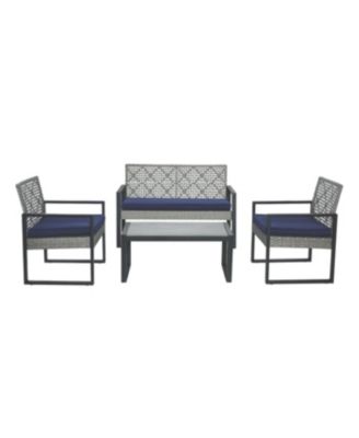  4-Piece Gray Acacia Wood Patio Furniture Set with Cushions