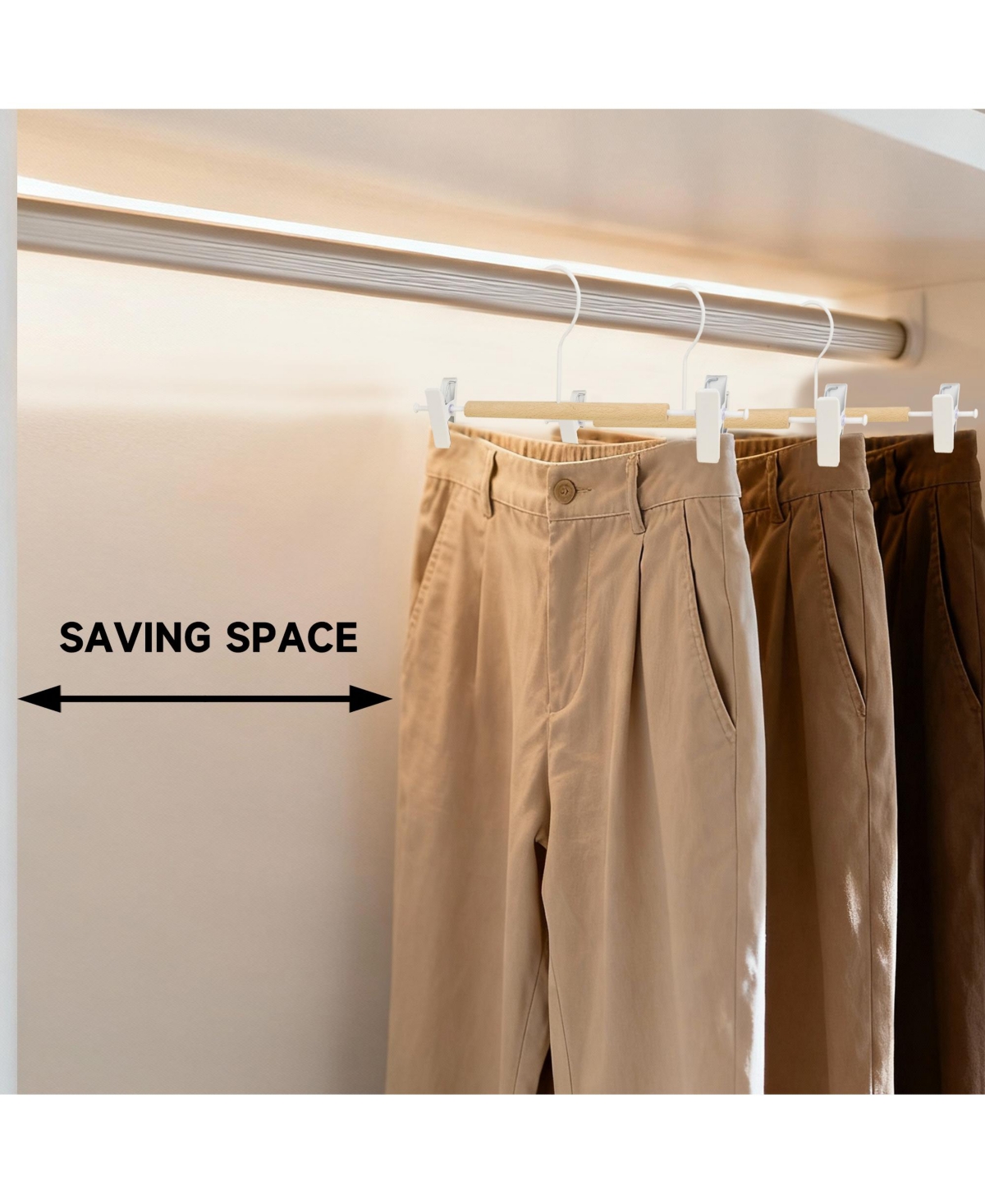 BP4U 12-Pack Metal Pants Hangers with Adjustable Clips, Premium Beech Wood Skirt Bottom for Trousers, Jeans, Shorts, Socks