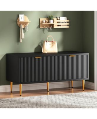 Shoe Storage Cabinet, Fluted Entryway Bench with 2 Doors for Hallway & Living Room