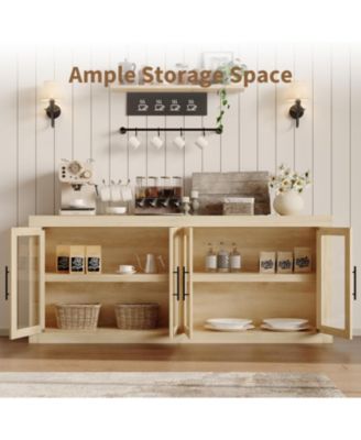 70.8" Sideboard Buffet Cabinet with 4 Glass Doors, Farmhouse Modern Accent Storage Cabinet, Beige