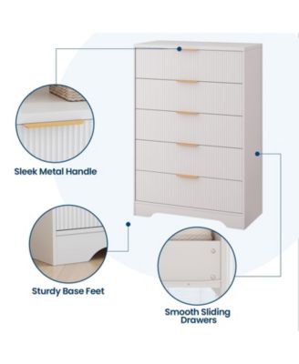 5-Drawer Dresser for Bedroom, Fluted Wooden Chest of Drawers with Handles