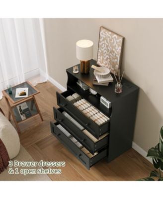 3-Drawer Wooden Dresser with LED Lights & Charging Station, Storage Chest for Living Room & Closet