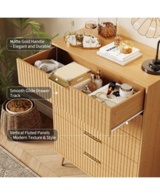 Fluted 5-Drawer Dresser for Bedroom, 32" Wide Modern Wooden Chest of Drawers, Beige