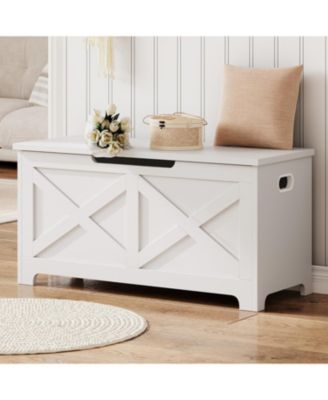 Storage Chest, Storage Bench with Safety Hinge, Farmhouse Style Wooden Trunk for Entryway, Bedroom, Living Room