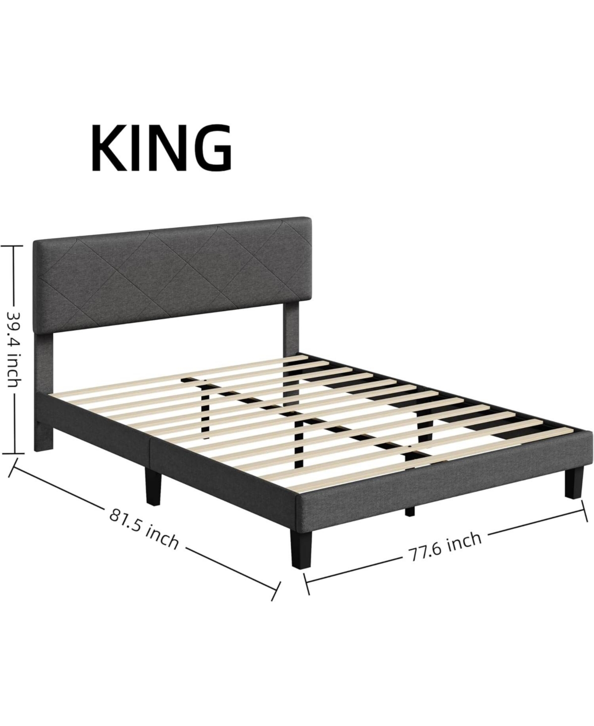 gaomon Bed Frame with Upholstered Headboard, Platform Wooden Slat Support, Easy Assembly