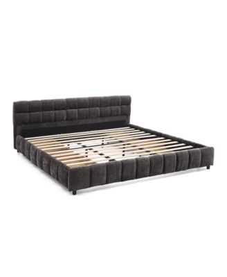 King Size Upholstered Bed Frame - Chenille Fabric, Storage Drawer