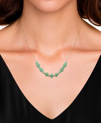 Dyed Green Jade Beaded Necklace in 10k Gold
