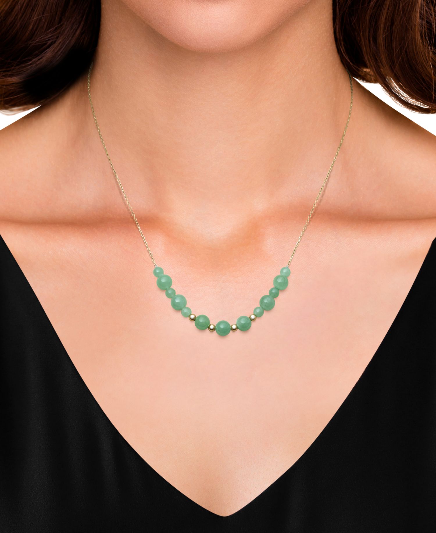 Dyed Green Jade Beaded Necklace in 10k Gold
