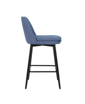 Blue Linen Counter Height Swivel Barstools (Set of 2), Upholstered with Metal Legs