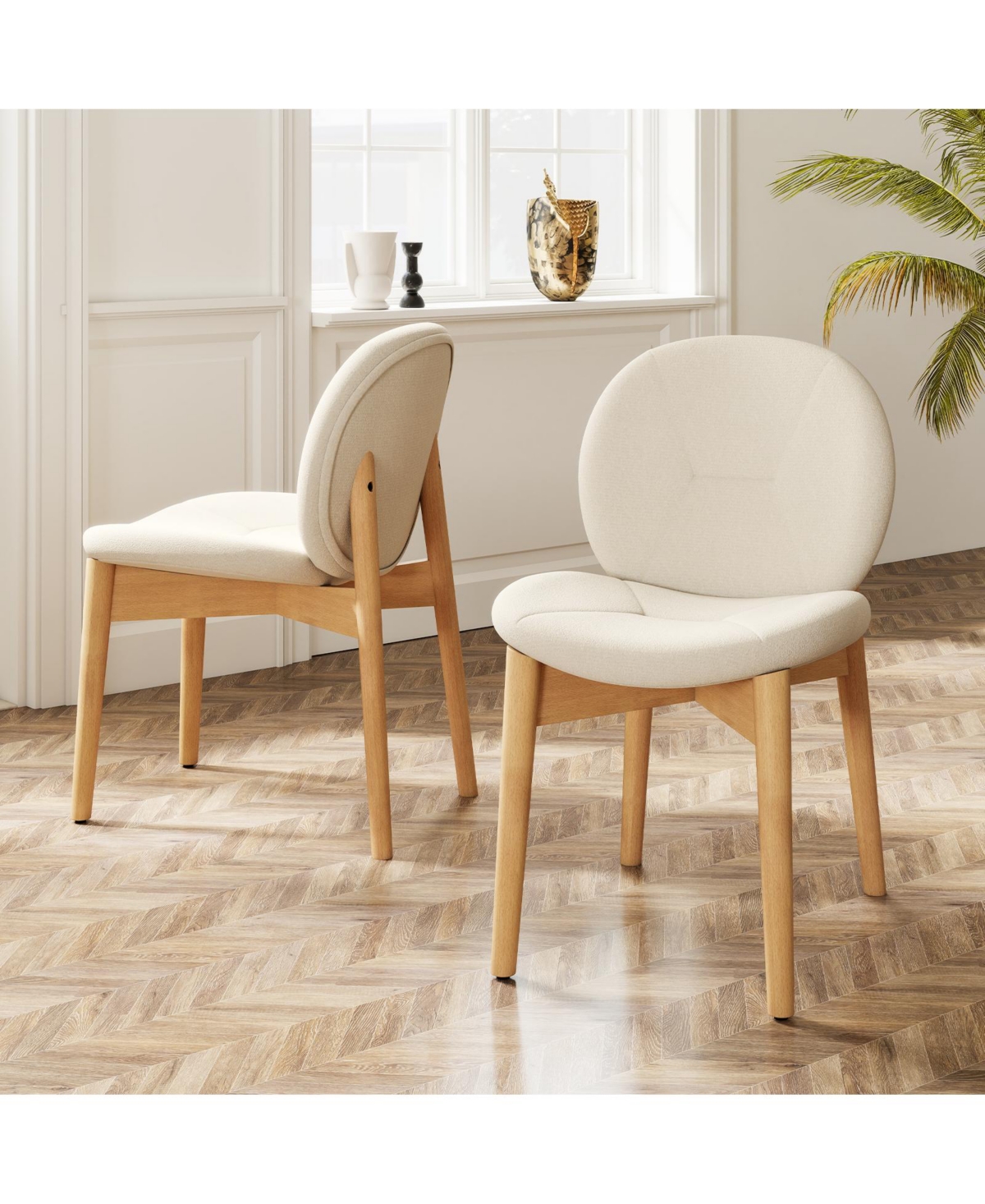 Gymax 4PCS Wooden Dining Chairs Soft Boucle Upholstered Kitchen Chairs w/ Curved Seat