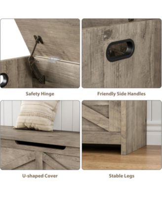 Farmhouse Wooden Storage Chest, Safety Hinge Storage Bench for Entryway & Living Room
