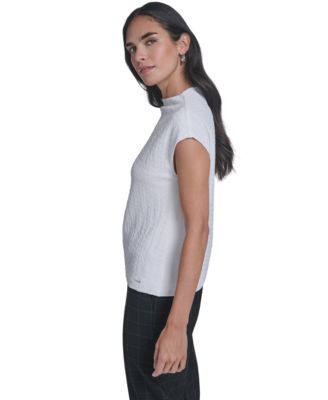 Women's Textured Mock Neck Cap Sleeve Top