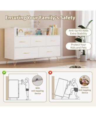 5-Drawer Dresser for Bedroom with LED Lights & Charging Station, 47" Wide Wooden Storage Chest