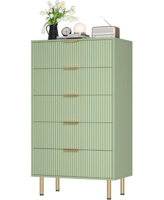 5-Drawer Dresser for Bedroom, Modern Fluted Chest with Handles and Wood Storage