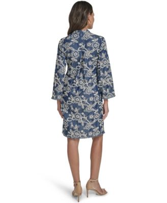 Women's Notch Neck Flare-Sleeve Short Dress