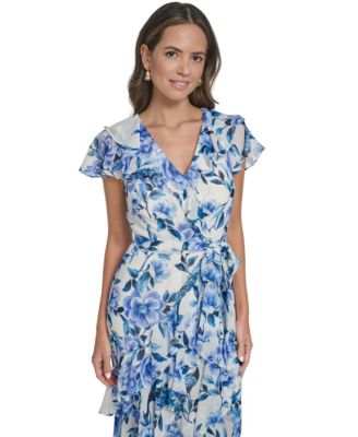 Women's Asymmetrical Ruffle V-Neck Maxi Dress