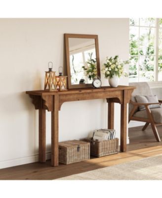 63" Solid Wood Entryway Table, Mid-Century Modern Console Table for Living Room, Entrance, Hallway, Foyer