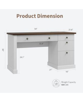 54" Fluted Executive Desk with Charging Station, Modern Home Office Desk with File Drawers & Storage