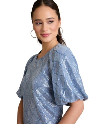 Women's Crew Neck Bubble Short-Sleeve Top