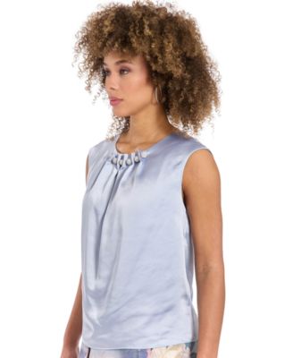 Women's Tucked Beaded Crew Neck Top