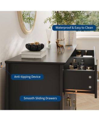 54" Wide Fluted Dresser, 6 Drawer Modern Wood Storage Chest for Bedroom or Entryway