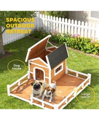 Dog House Outdoor Wooden Dog Shelter in Orange