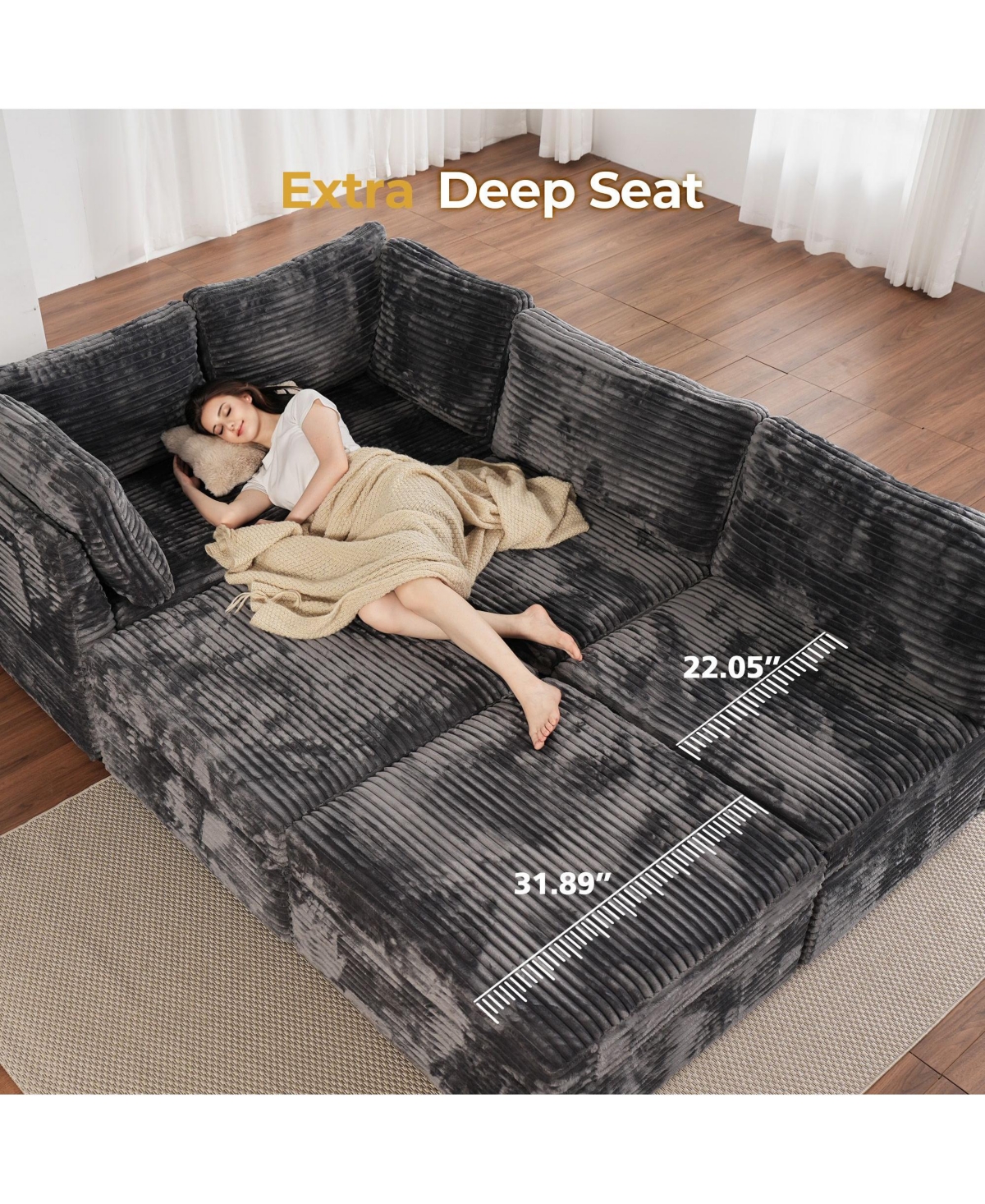 Xizzi 128''×96'' Modular Sectional Sofa , 8-Piece U-Shaped Deep Seat Cloud Couch with Chaise Ottoman