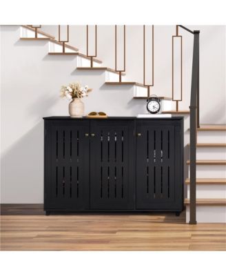 Louvered Door 4-Tier Shoe Storage Cabinet Closed Shoes Rack 