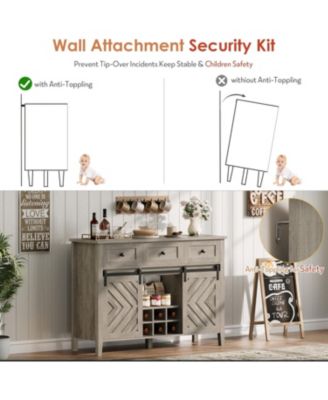 47.2" Farmhouse Buffet Cabinet with Sliding Barn Door, 3 Drawers, Wine Rack & Adjustable Shelf