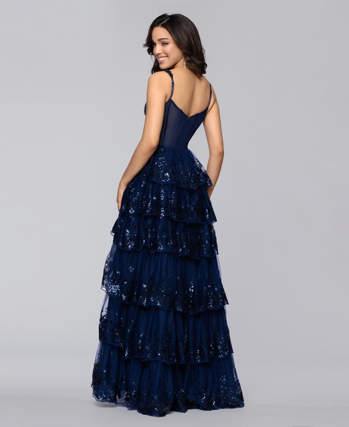 Blondie Nites Women's Sweetheart Sequin Lace Tiered Ball Gown