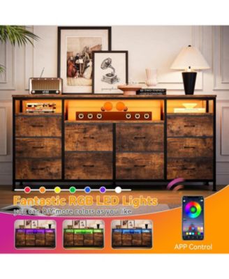 63.3" Wide 10-Drawer Dresser TV Stand for Bedroom and Living Room, Brown