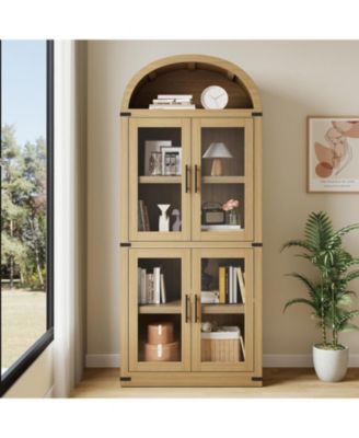 Arched Farmhouse Bookcase with Doors, 71.4" Tall Rounded Display Cabinet