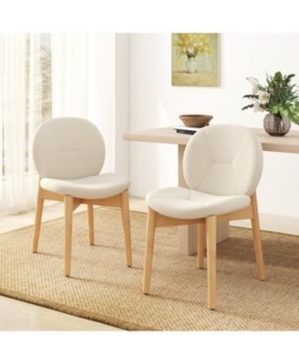 2PCS Wooden Dining Chairs Soft Boucle Upholstered Kitchen Chairs w/ Curved Seat