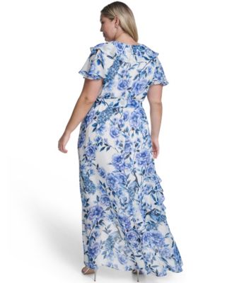 Plus Size Flutter Sleeve Ruffle Maxi Dress