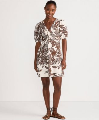 Women's Linen Above the Knee Puff Sleeve Dress