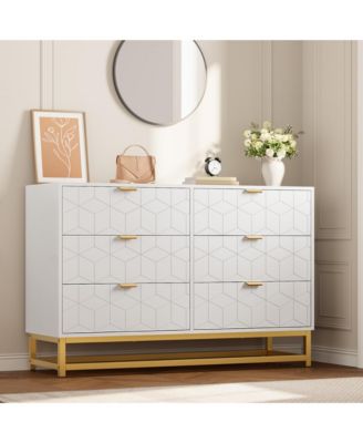 6 Drawer Dresser with Wide Storage, Modern Wood Chest Organizer with Metal Legs for Bedroom or Living Room