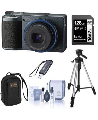 GR IIIx Urban Edition Digital Camera, Bundle with 128GB Memory Card with Reader, Camera Bag, Tripod, Includes Cleaning Accessories
