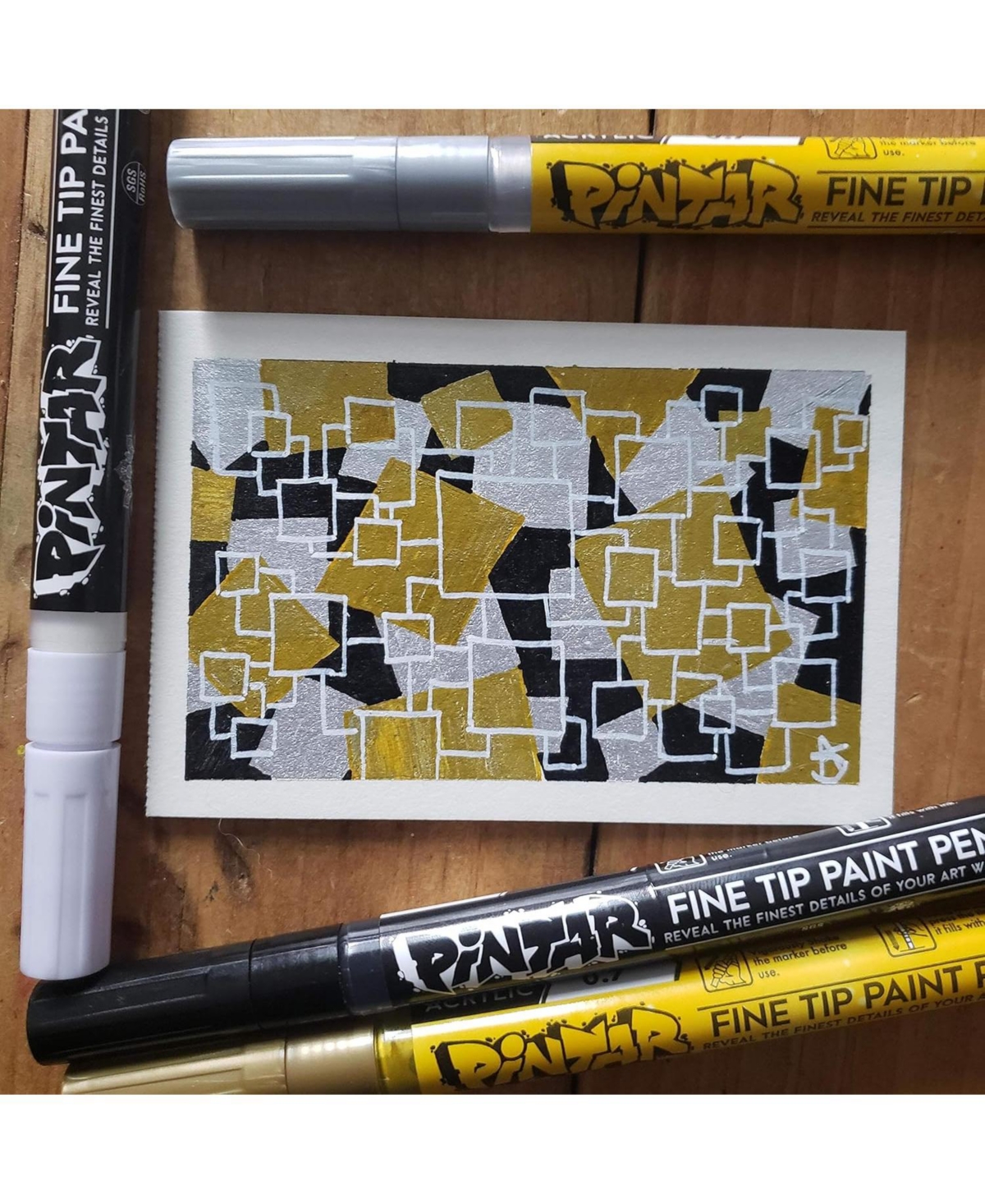 Pintar Acrylic Paint Markers - Pack of 6 Gold & Silver with 0.7 mm Tips